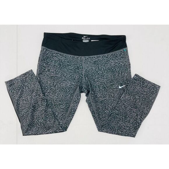 Nike Dri-Fit Gray Leopard Athletic Crop Running Leggings Womens Size Large L 729 - Picture 1 of 11